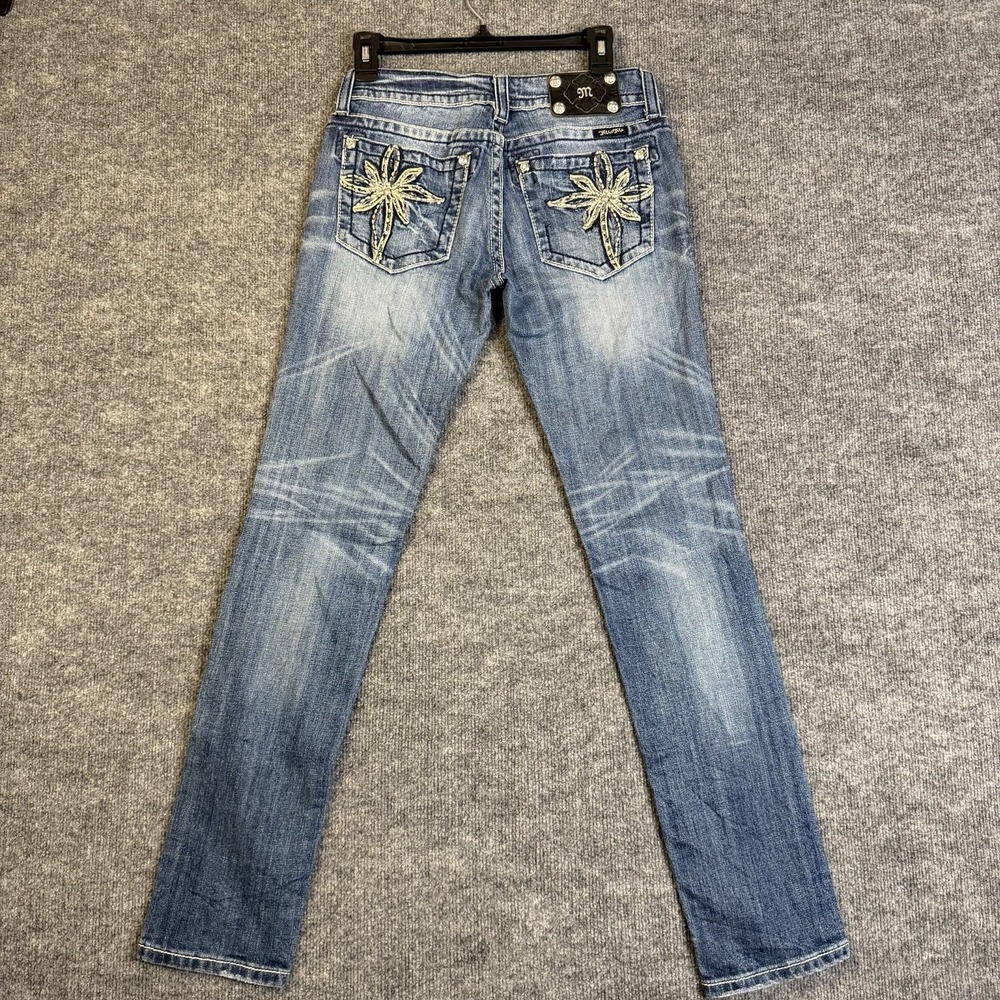 Miss Me Skinny Jeans Women 28 Blue Medium Wash Stretch Distressed Floral